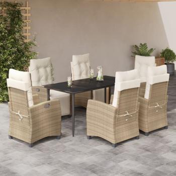 ARDEBO.de - 7-tlg. Garten-Essgruppe mit Kissen Beige Poly Rattan