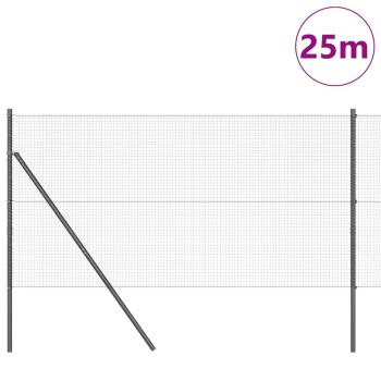 Schweißgeflechtzaun mit 13 Pfosten Grau 1,2x25 m Stahl