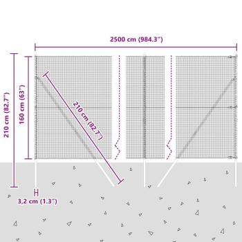 Drahtzaun mit 13 Pfosten Grau 1.6x25 m Stahl