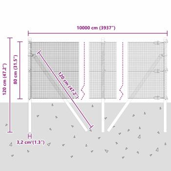 Geschweißter Drahtzaun mit 13 Pfosten Grau 0,8x100 m Stahl