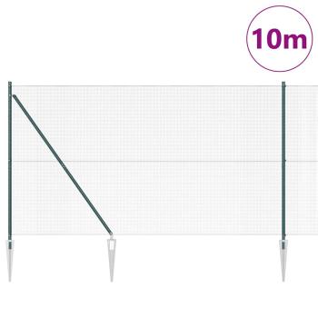 Geschweißter Drahtzaun mit 7 Dornpfosten Grün 1,5x10 m Stahl