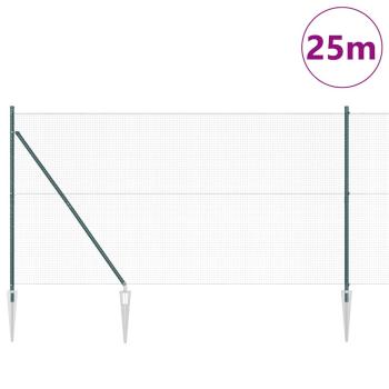 Geschweißter Drahtzaun mit 13 Spike-Pfosten Grün 1,5x25 m Stahl