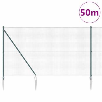 Schweißdrahtzaun mit 13 Spike-Posten Grün 1,5 x 50 m Stahl