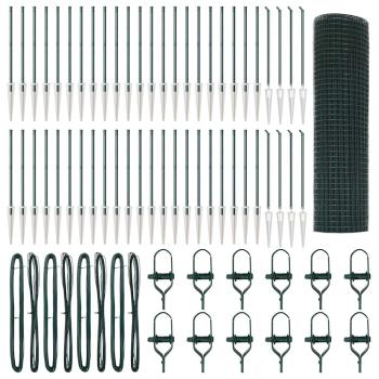 Gabionenzaun mit 13 Spitzenpfosten Grün 0.4x100 m Stahl