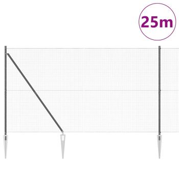 Geschweißter Drahtzaun mit 13 Spike-Posts Grau 1,5x25 m Stahl