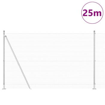 Schweißdrahtzaun mit 13 Flanschpfosten 1,6x25 m Verzinkter Stahl
