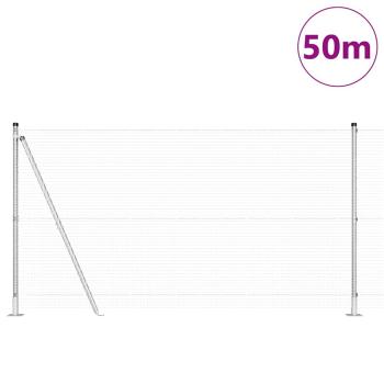 Schweißdrahtzaun mit 13 Flanschen Pfosten 1,2x50 m Verzinkter Stahl