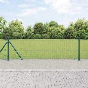 ARDEBO.de - Schweißdrahtzaun mit 7 Flanschpfosten Grün 0.4x10 m Stahl