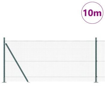 Schweissdrahtzaun mit 7 Flanschpfosten Grün 0.8x10 m Stahl