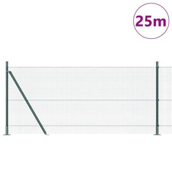 Geschweißter Drahtzaun mit 13 Flanschenzaunpfosten Grün 0.8x25 m Stahl
