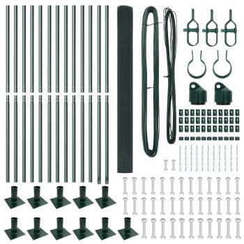 Geschweißter Drahtzaun mit 13 flanschten Pfosten Grün 1,4x25 m Stahl