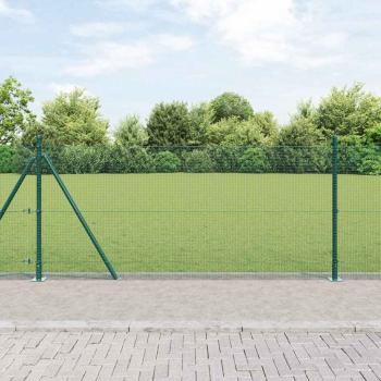 ARDEBO.de - Geschweißter Drahtzaun mit 13 flanschförmigen Pfosten grün 1x50 m Stahl