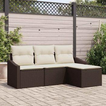 ARDEBO.de - 4-teiliges Gartensofa-Set mit Kissen Braun Poly Rattan