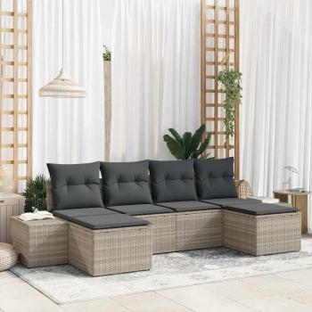 ARDEBO.de - 6-teiliges Garten Sofa Set mit Kissen Hellgrau Poly-Rattan