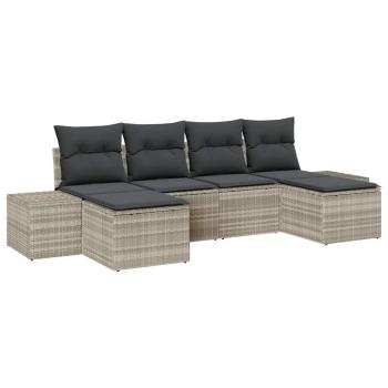 6-teiliges Garten Sofa Set mit Kissen Hellgrau Poly-Rattan