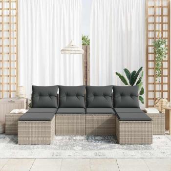 6-teiliges Garten Sofa Set mit Kissen Hellgrau Poly-Rattan