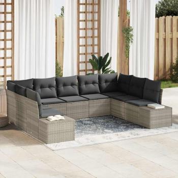 ARDEBO.de - 9-teiliges Garten Sofa Set mit Kissen in Hellgrau aus Poly Rattan
