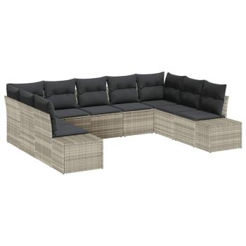9-teiliges Garten Sofa Set mit Kissen in Hellgrau aus Poly Rattan