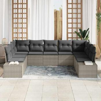 9-teiliges Garten Sofa Set mit Kissen in Hellgrau aus Poly Rattan