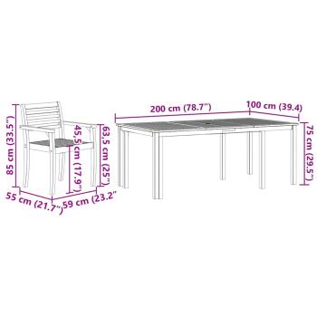 9-teiliges Garten-Esszimmer-Set aus massivem Akazienholz