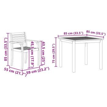 3-teiliges Garten-Esszimmer-Set aus massivem Akazienholz