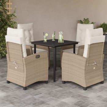 ARDEBO.de - 5-tlg. Garten-Essgruppe mit Kissen Beige Poly Rattan