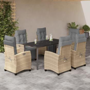 ARDEBO.de - 7-tlg. Garten-Essgruppe mit Kissen Beigemischung Poly Rattan