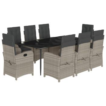 9-tlg. Garten-Essgruppe mit Kissen Hellgrau Poly Rattan