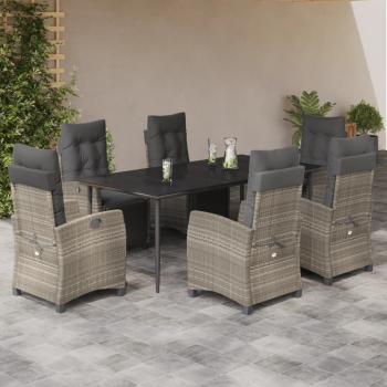 ARDEBO.de - 7-tlg. Garten-Essgruppe mit Kissen Hellgrau Poly Rattan