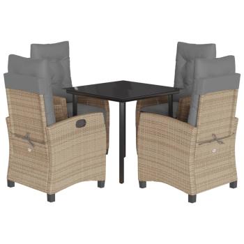5-tlg. Garten-Essgruppe mit Kissen Beigemischung Poly Rattan