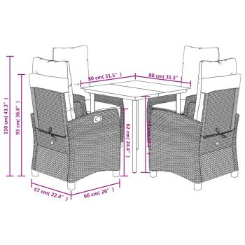5-tlg. Garten-Essgruppe mit Kissen Beigemischung Poly Rattan