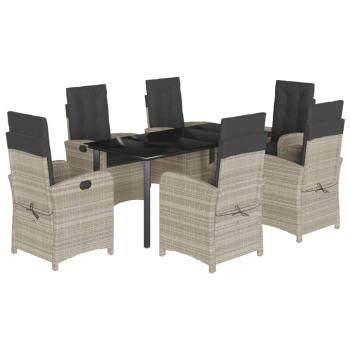 7-tlg. Garten-Essgruppe mit Kissen Hellgrau Poly Rattan