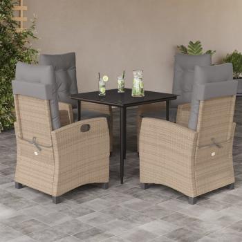 ARDEBO.de - 5-tlg. Garten-Essgruppe mit Kissen Beigemischung Poly Rattan