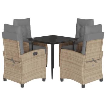 5-tlg. Garten-Essgruppe mit Kissen Beigemischung Poly Rattan