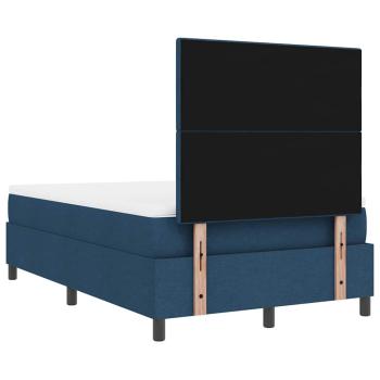 Boxspringbett mit Matratze in Blau, kleines Doppelbett aus Stoff