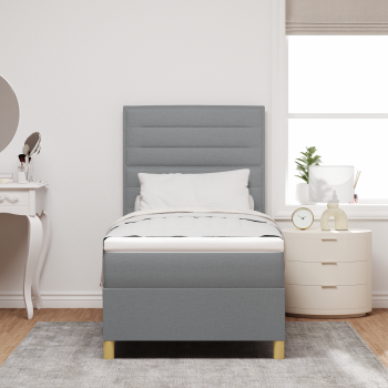Boxspringbett mit Matratze hellgrau Einzelstoff