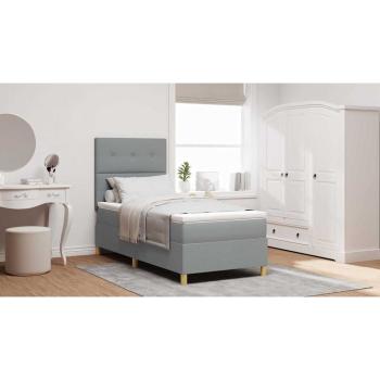 Boxspringbett mit Matratze hellgrau Einzelstoff