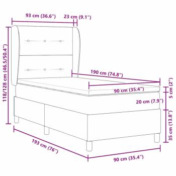 Bettgestell mit Matratze Schwarz Stoff 90 x 190 cm Bettmatratze