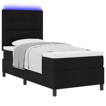 Boxspringbett mit LED-Lichtleisten Schwarz 90 x 190 cm Stoff
