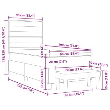 Boxspringbett mit Matratze & Bank hellgrau 90x190 cm Stoff