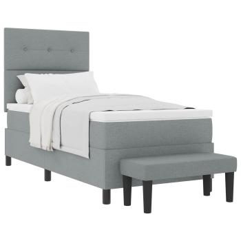 Boxspringbett mit Matratze & Bank Hellgrau 90x190 cm Stoff