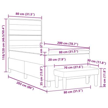 Boxspringbett mit Matratze & Bank hellgrau 80x200 cm Stoff