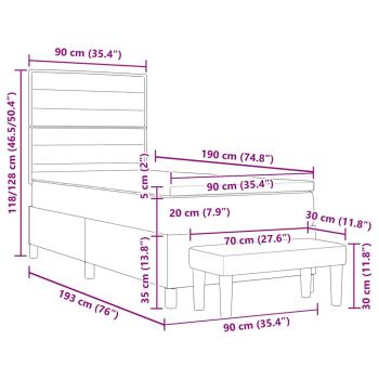Boxspringbett mit Matratze & Bank in Hellgrau 90x190 cm