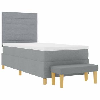 Boxspringbett mit Matratze & Bank in Hellgrau 90x190 cm