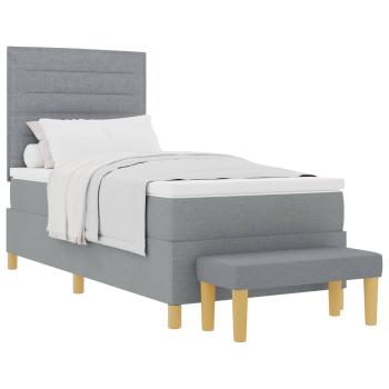 Boxspringbett mit Matratze & Bank in Hellgrau 90x190 cm