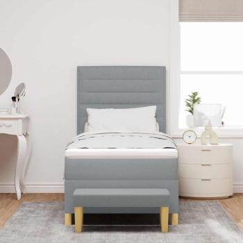 Boxspringbett mit Matratze & Bank in Hellgrau 90x190 cm