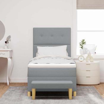 ARDEBO.de - Boxspringbett mit Matratze & Bank Hellgrau 90x190 cm Stoff