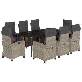 9-tlg. Garten-Essgruppe mit Kissen Hellgrau Poly Rattan