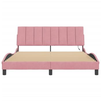 Bettgestell mit LED-Leuchten Rosa 160x200 cm Samt