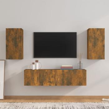 ARDEBO.de - 4-tlg. TV-Schrank-Set Räuchereiche Holzwerkstoff